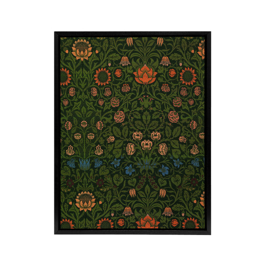 Violet and Columbine Floral Pattern Morris Black Framed Canvas Wall Art