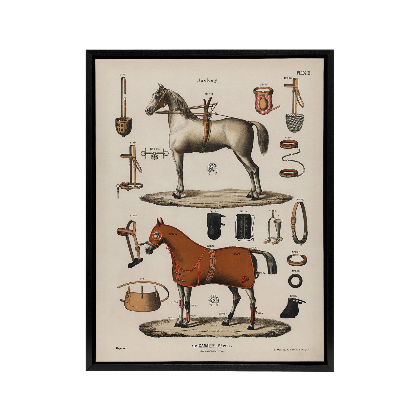 Horseback Riding Camille Jeune Vintage Black Framed Canvas Wall Art