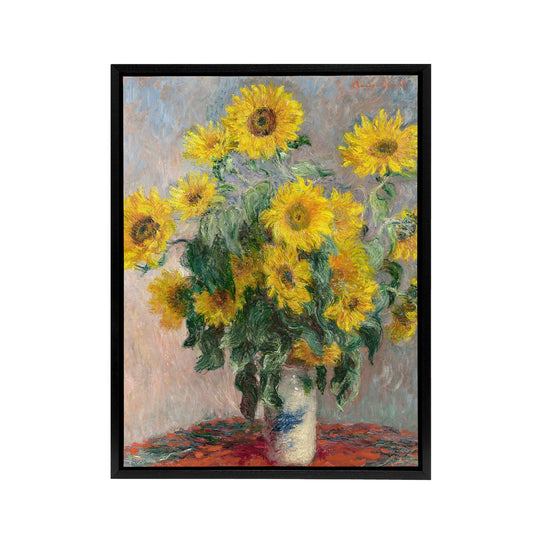 Bouquet of Sunflowers Claude Monet Vintage Black Framed Canvas Wall Art