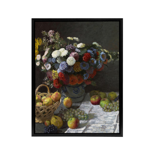 Still Life with Flowers and Fruit Monet Vintage Framed Canvas Wall Art
