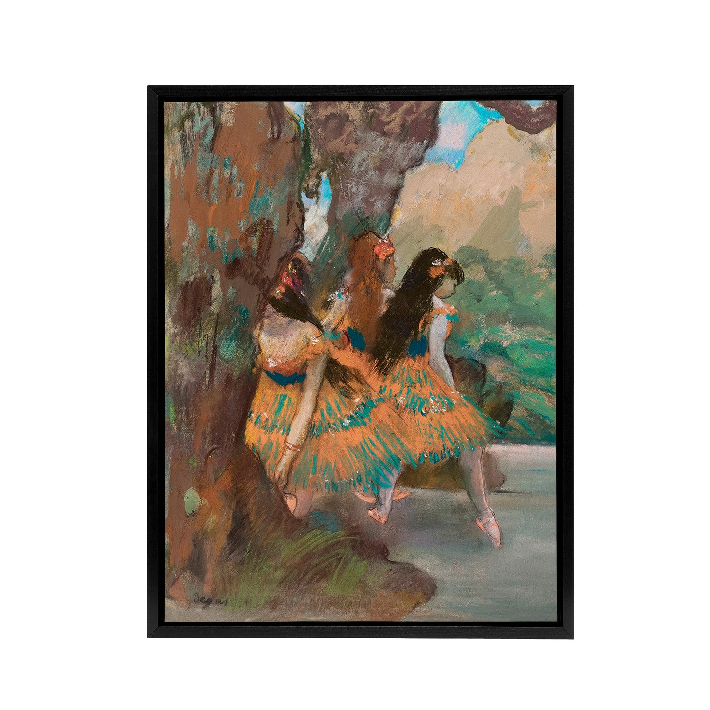 Young Ballet Dancers On Stage Degas Vintage Black Framed Canvas Wall Art