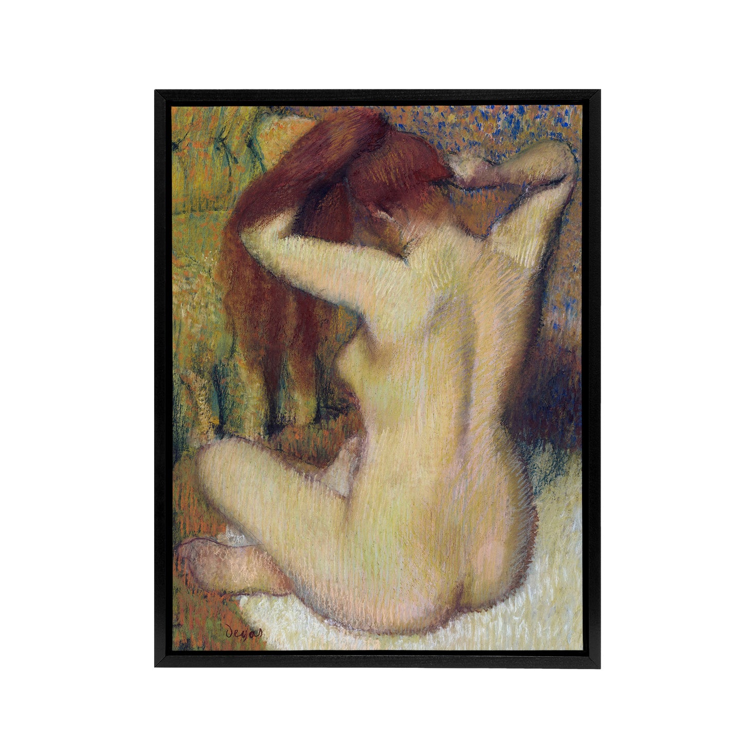 Nude Combing Hair Portrait Edgar Degas Vintage Framed Canvas Wall Art