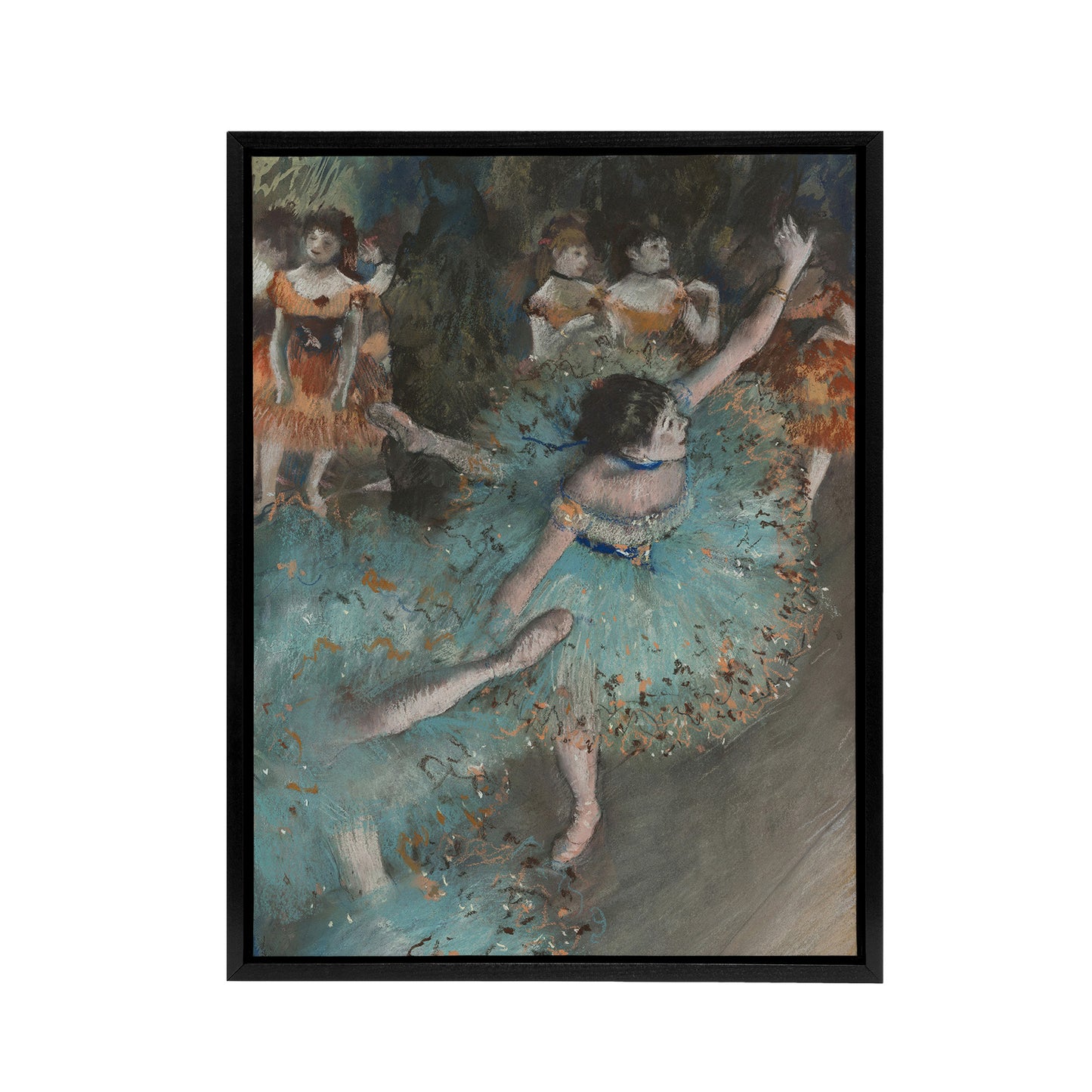 Swaying Ballet Dancer in Green Degas Vintage Black Framed Canvas Wall Art
