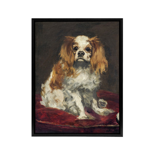 A King Charles Spaniel Dog Manet Vintage Black Framed Canvas Wall Art