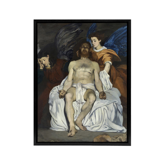 The Dead Christ with Angels Manet Vintage Black Framed Canvas Wall Art