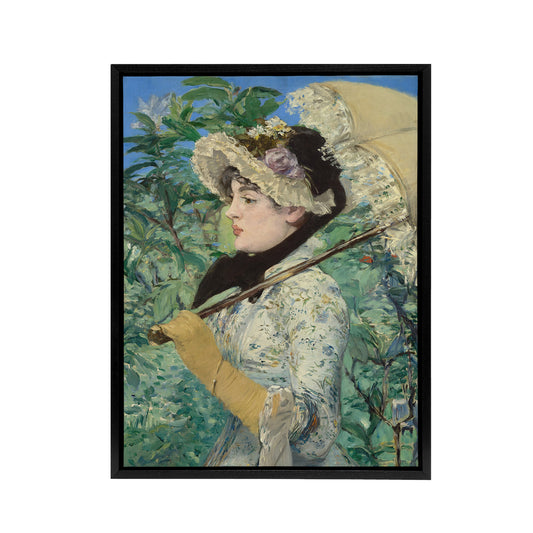 Jeanne Spring Parasol Portrait Manet Vintage Black Framed Canvas Wall Art