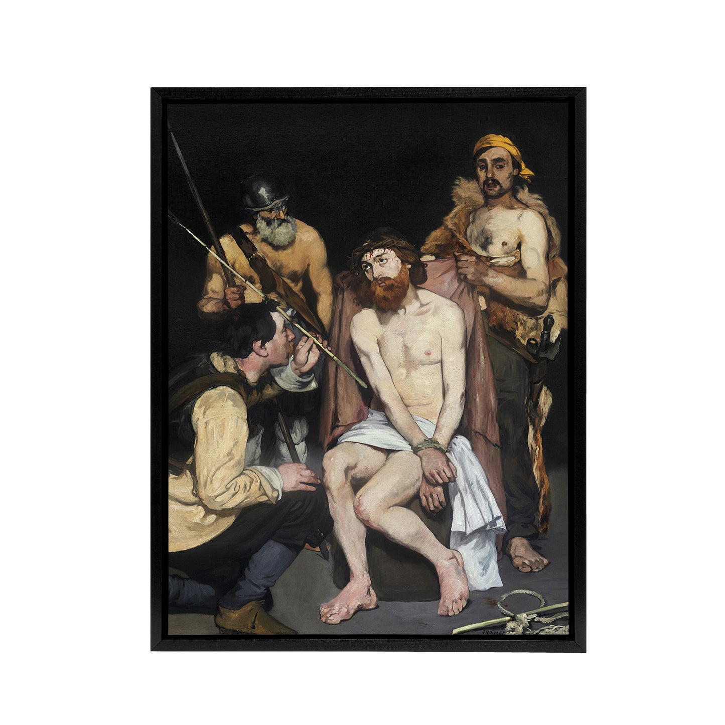Jesus Mocked by the Soldiers Manet Vintage Black Framed Canvas Wall Art