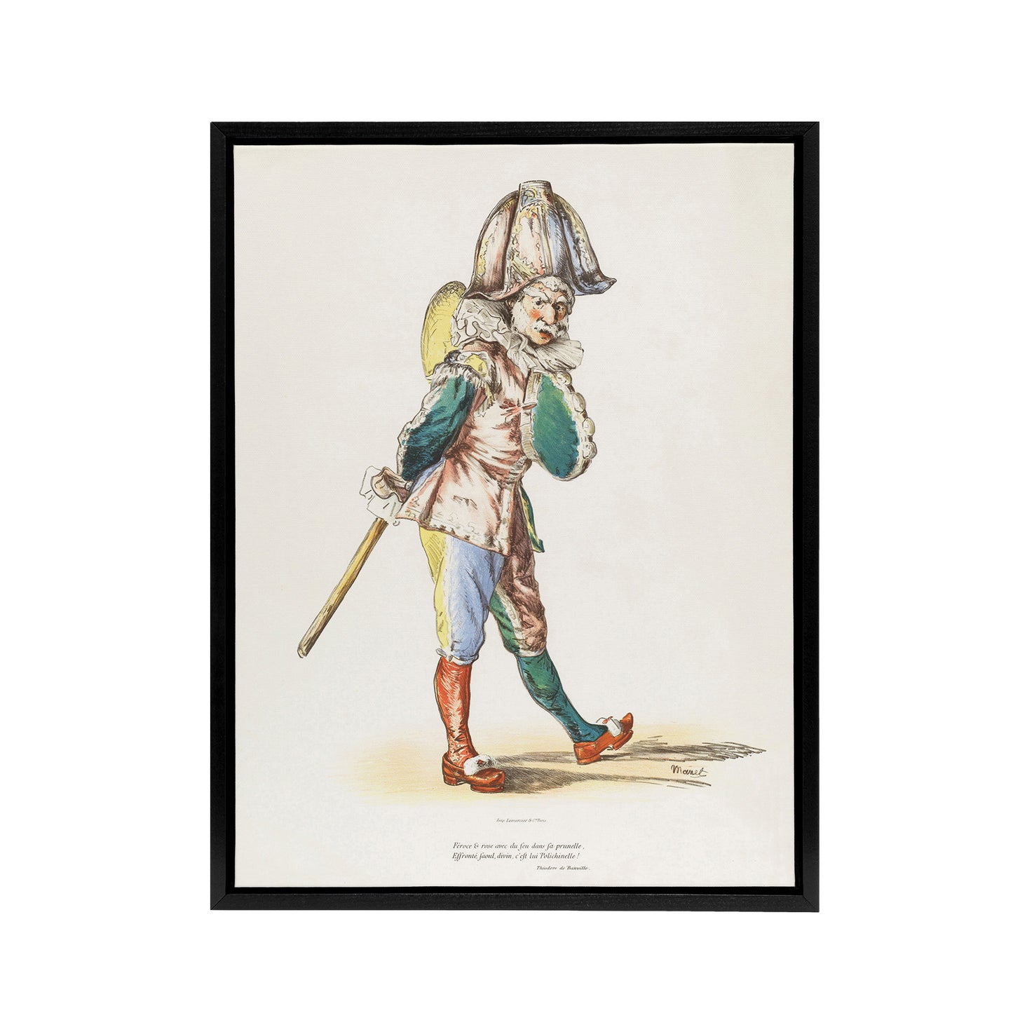 Polichinelle Clown Portrait Manet Vintage Black Framed Canvas Wall Art