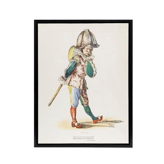 Polichinelle Clown Portrait Manet Vintage Black Framed Canvas Wall Art