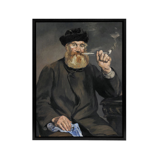 The Pipe Smoker Portrait Manet Vintage Black Framed Canvas Wall Art