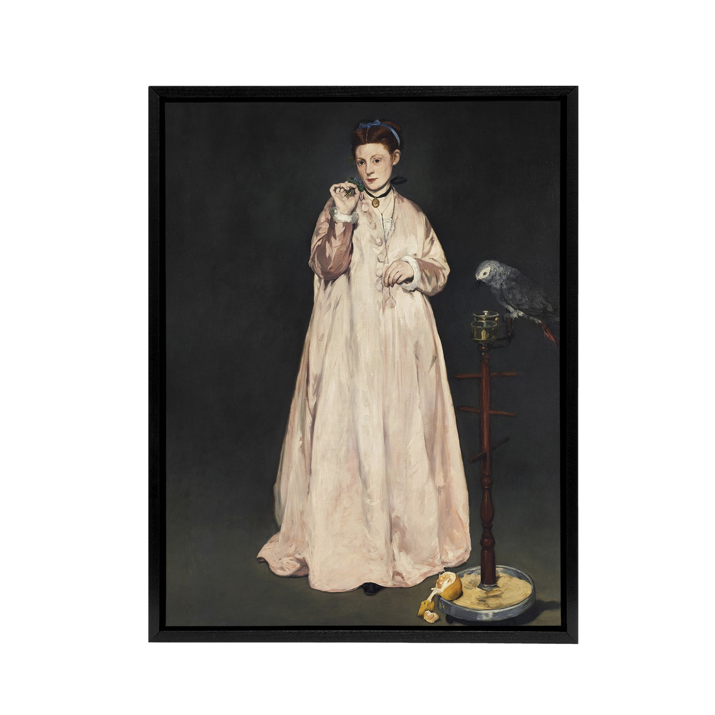 Young Lady With a Parrot Portrait Manet Vintage Framed Canvas Wall Art