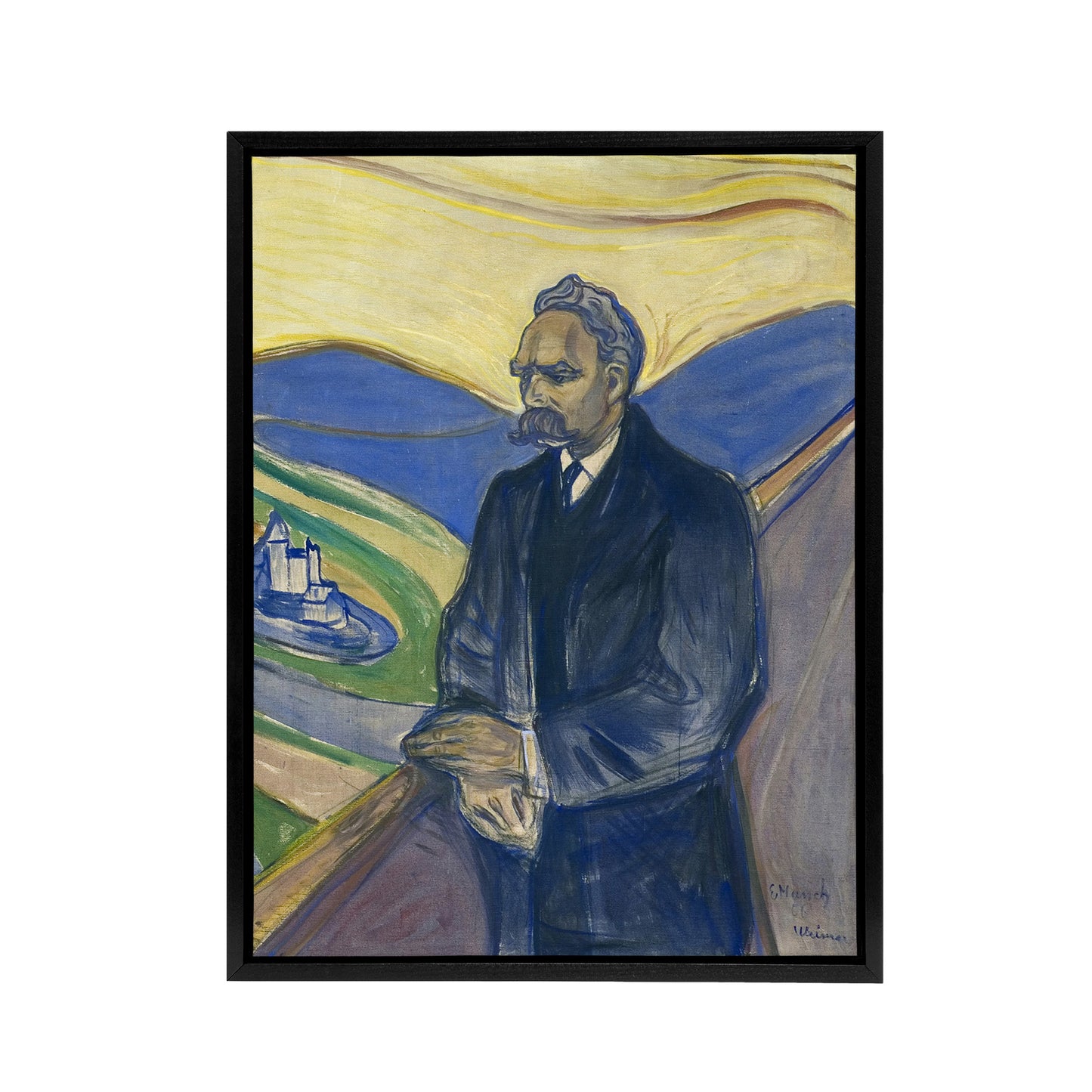 Friedrich Nietzsche Portrait Munch Vintage Black Framed Canvas Wall Art