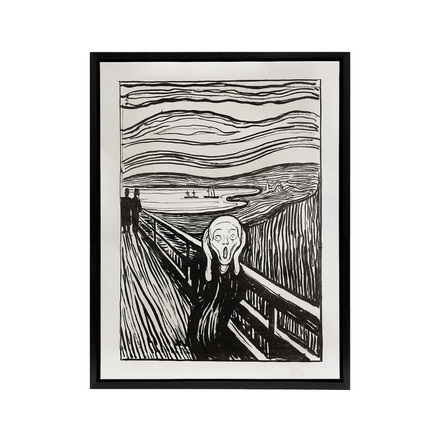 The Scream 1895 Black and White Munch Vintage Framed Canvas Wall Art
