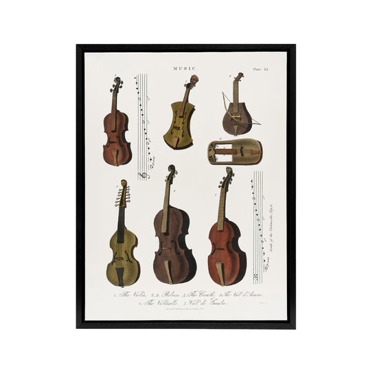 Violin Viola Cello Encyclopedia Londinensis Black Framed Canvas Wall Art