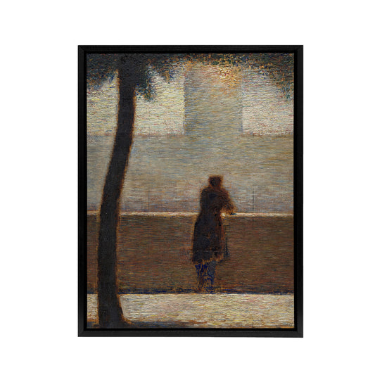 Man Leaning on a Parapet Seurat Vintage Black Framed Canvas Wall Art