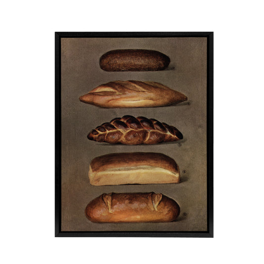 Baked Bread Loaves Vintage Black Framed Canvas Wall Art
