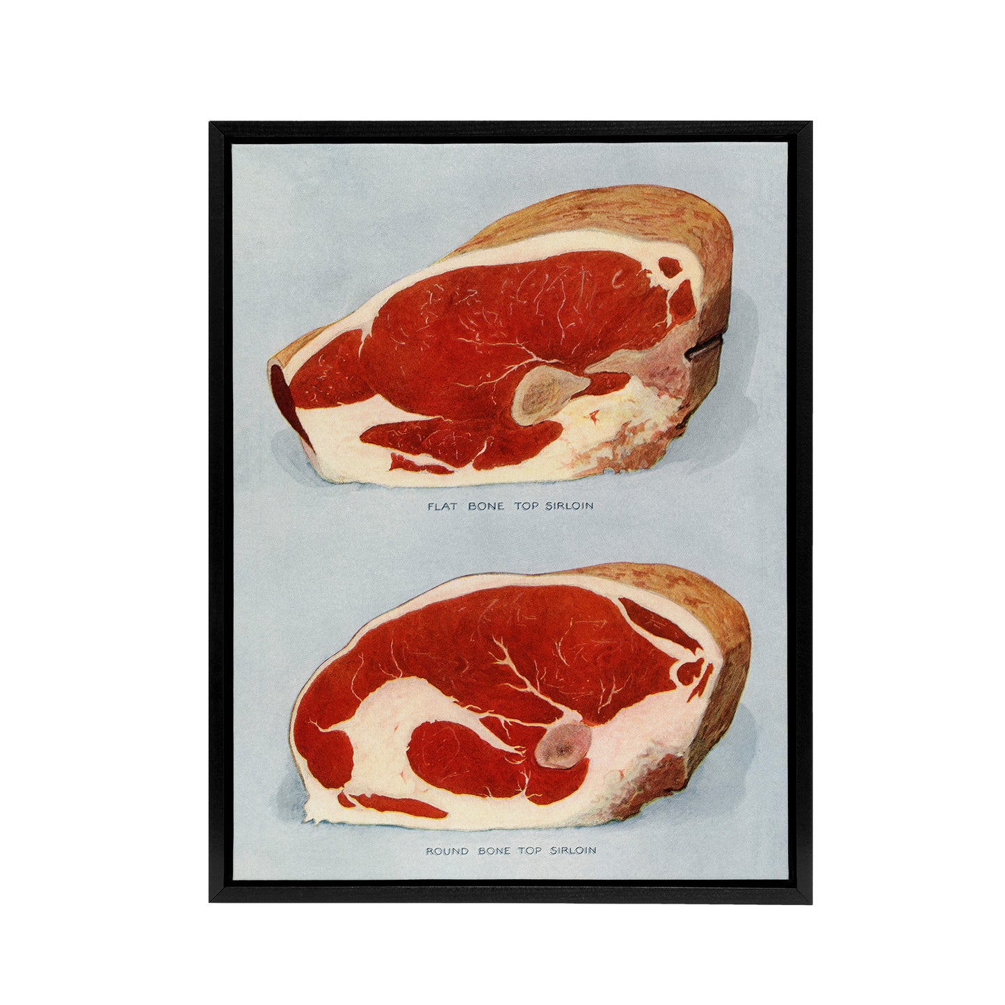 Beef Sirloins Illustration Vintage Black Framed Canvas Wall Art