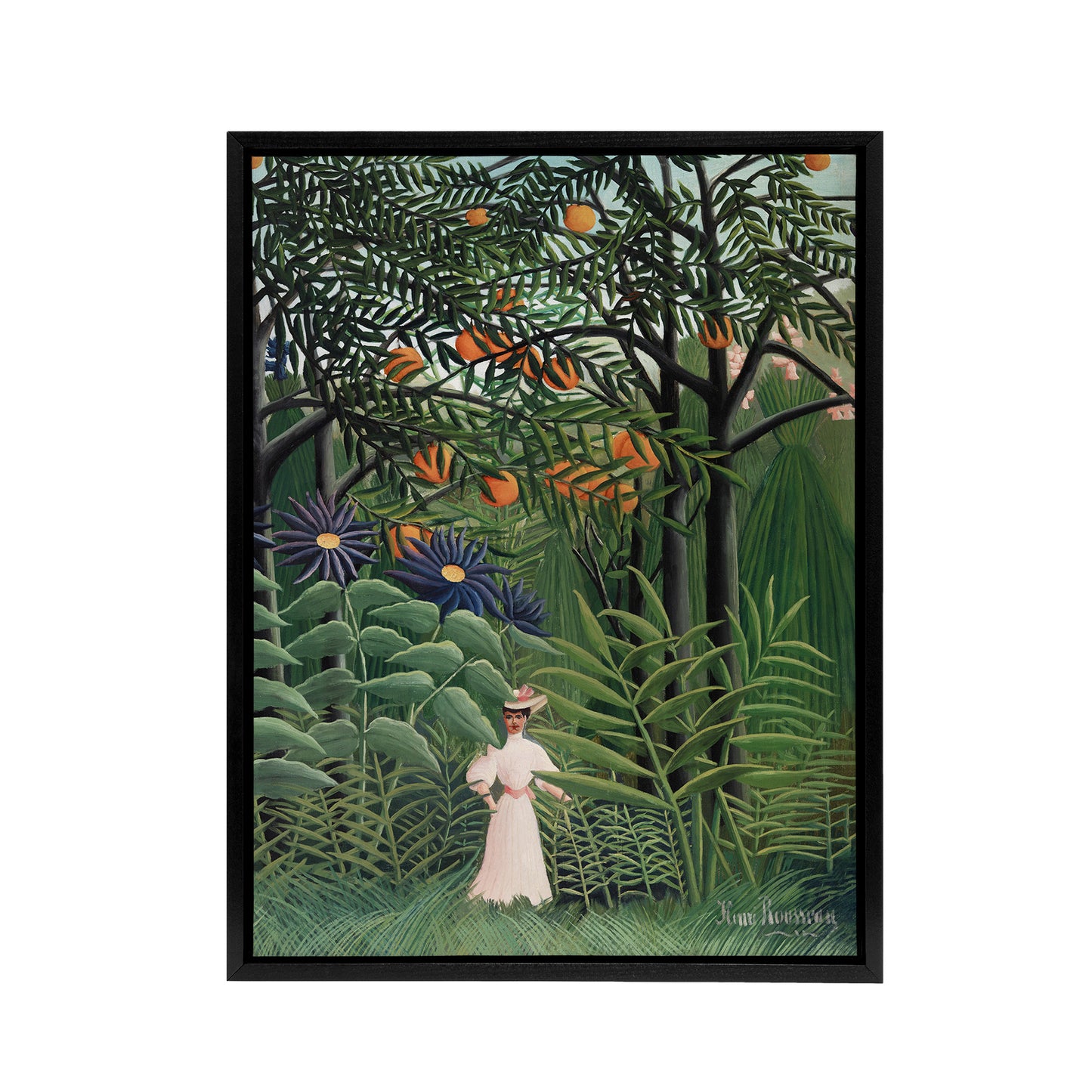 Woman Walking in an Exotic Forest Rousseau Black Framed Canvas Wall Art