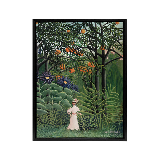 Woman Walking in an Exotic Forest Rousseau Black Framed Canvas Wall Art
