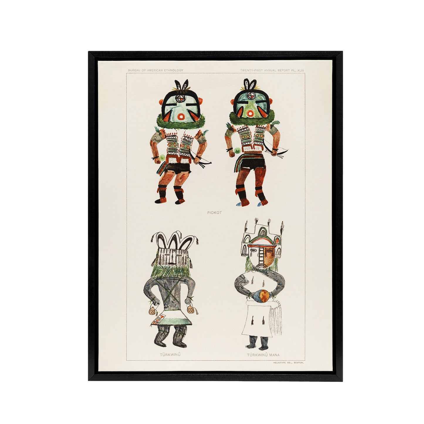 Drawing from Hopi Natives Hopi Kachinas Vintage Framed Canvas Wall Art