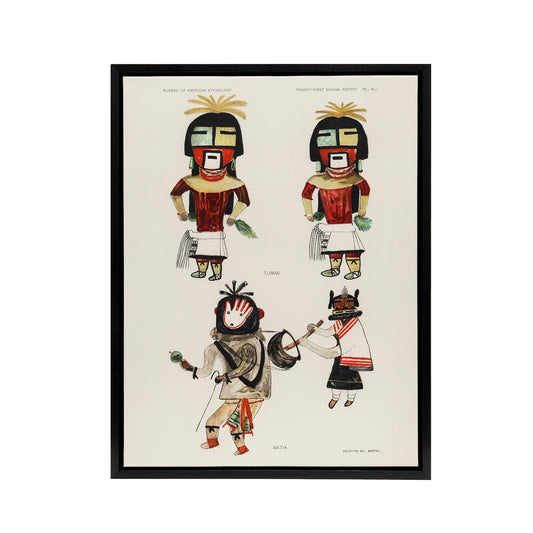 Hopi Kachinas Hopi Native Vintage Black Framed Canvas Wall Art