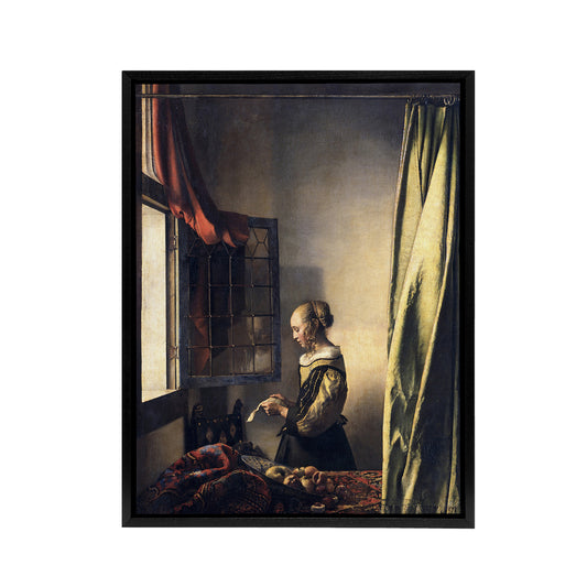 Girl Reading Letter by Open Window Vermeer Black Framed Canvas Wall Art