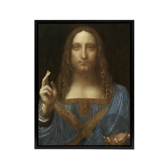 Salvator Mundi World Savior da Vinci Vintage Black Framed Canvas Wall Art