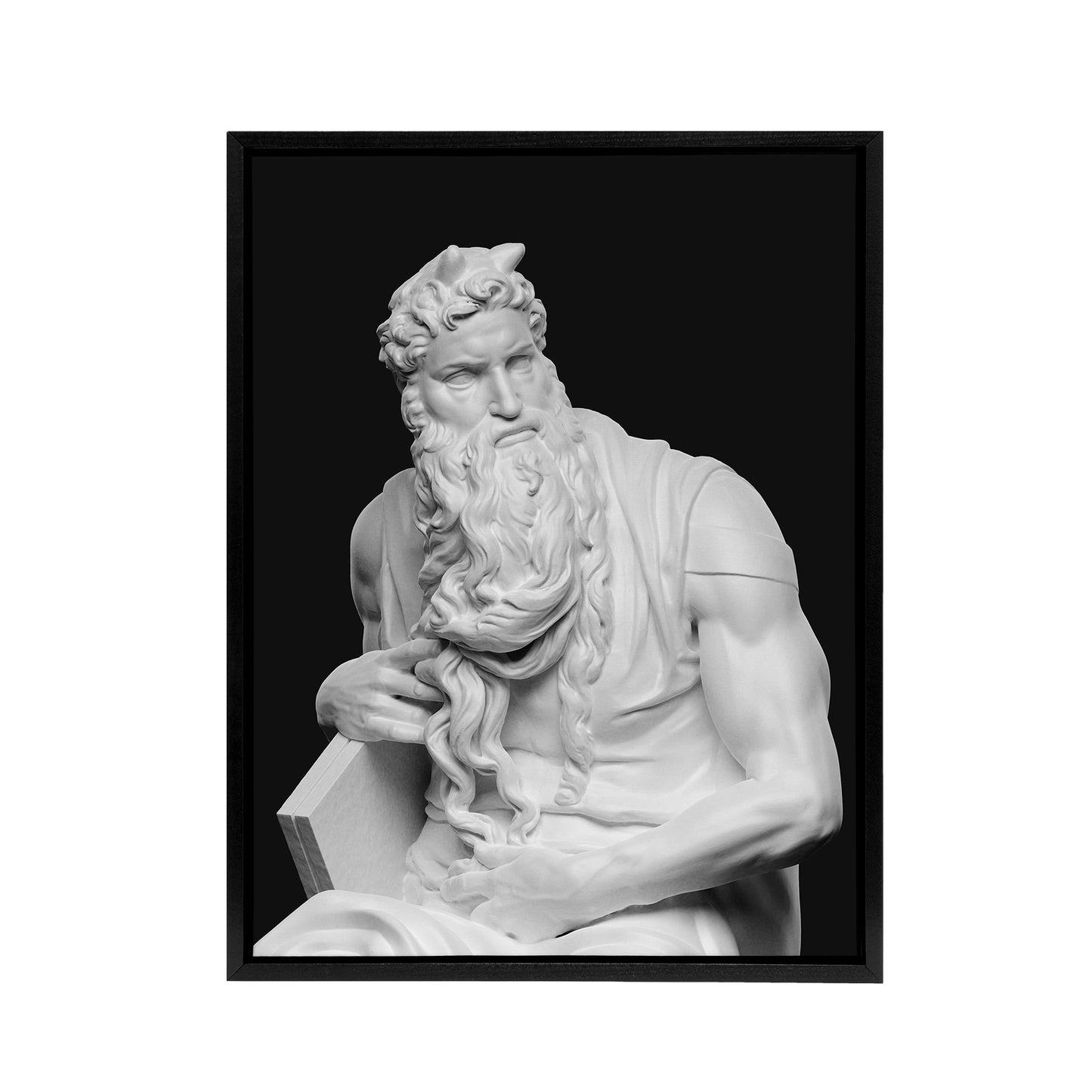 Moses Sculpture Statue Buonarroti Vintage Black Framed Canvas Wall Art