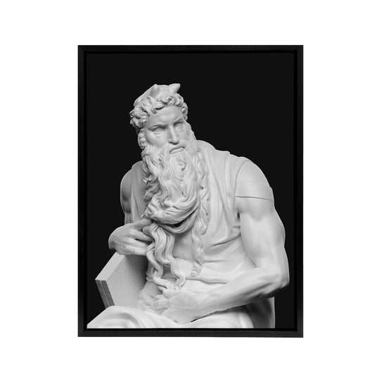 Moses Sculpture Statue Buonarroti Vintage Black Framed Canvas Wall Art
