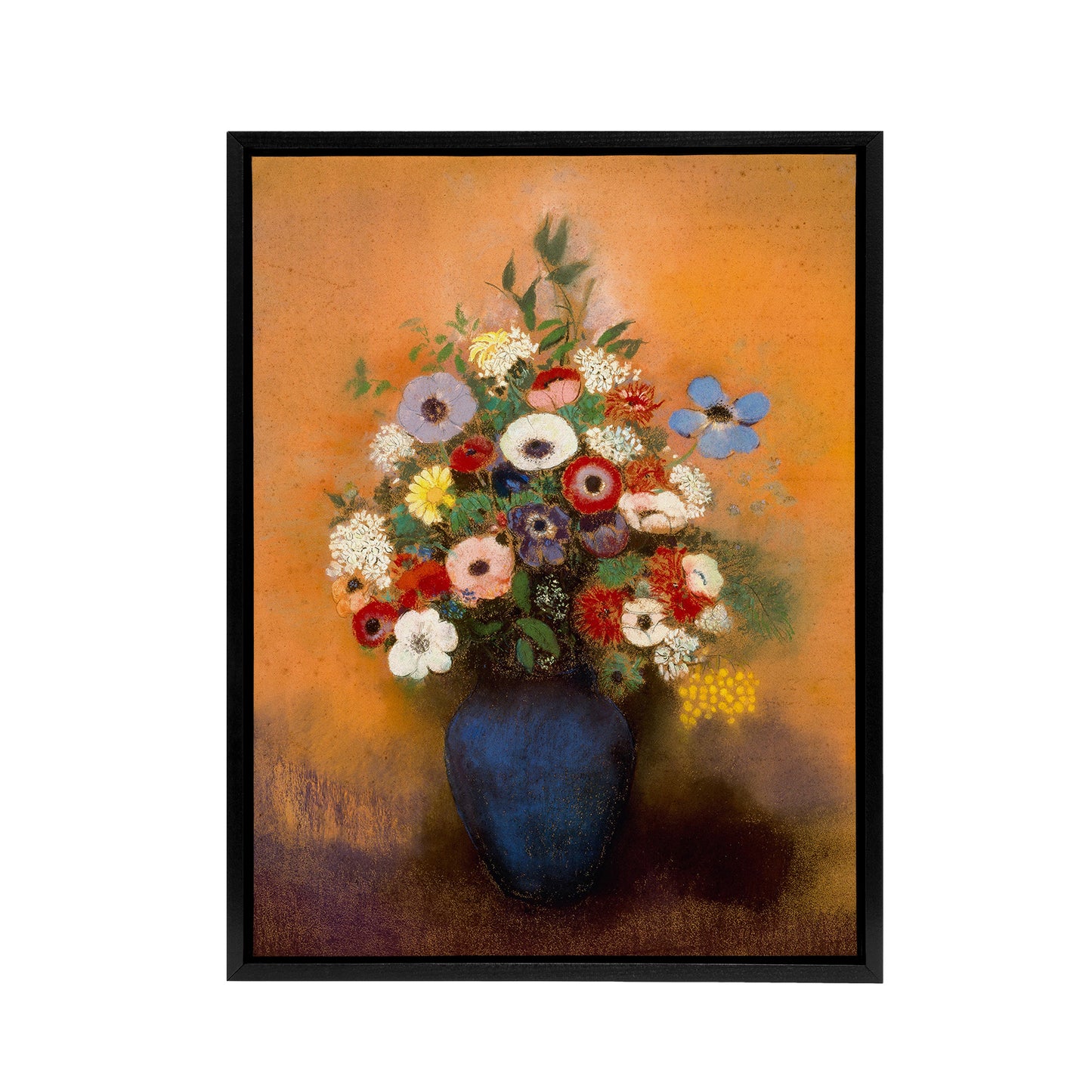 Anemones and Lilacs in Blue Vase Redon Vintage Framed Canvas Wall Art