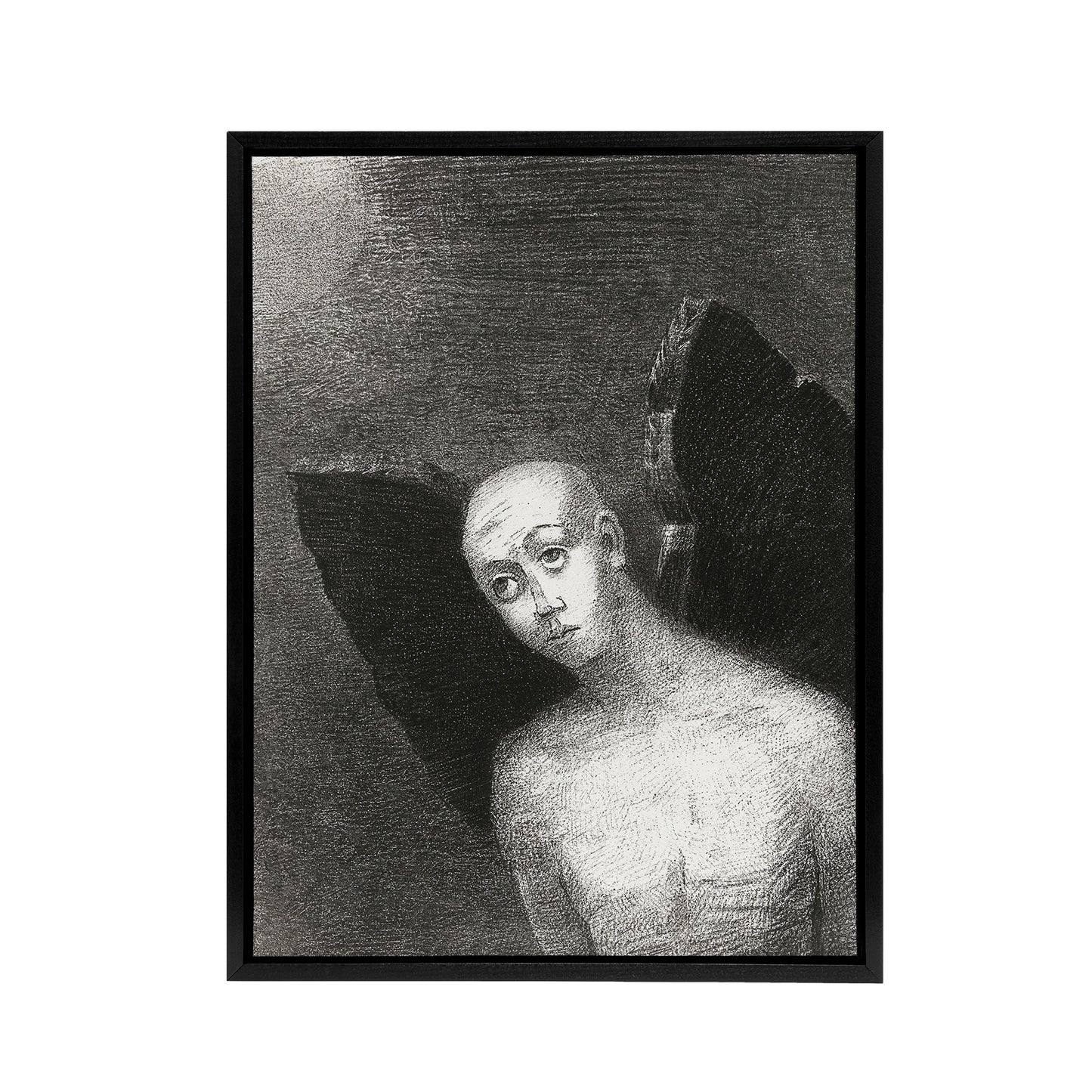 Fallen Angel Spreads Black Wings Redon Vintage Framed Canvas Wall Art