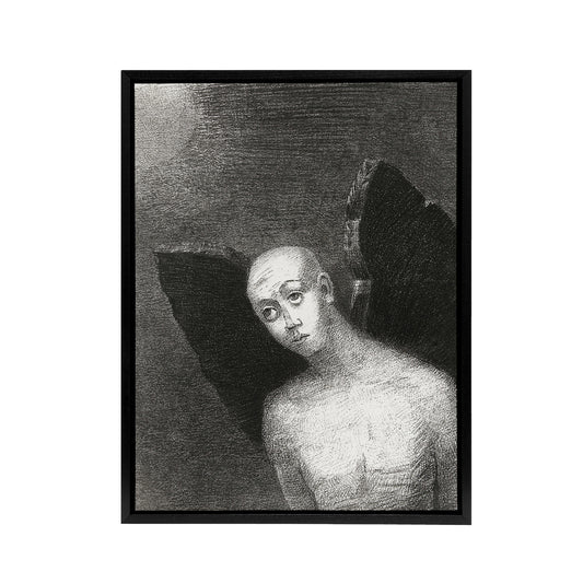 Fallen Angel Spreads Black Wings Redon Vintage Framed Canvas Wall Art