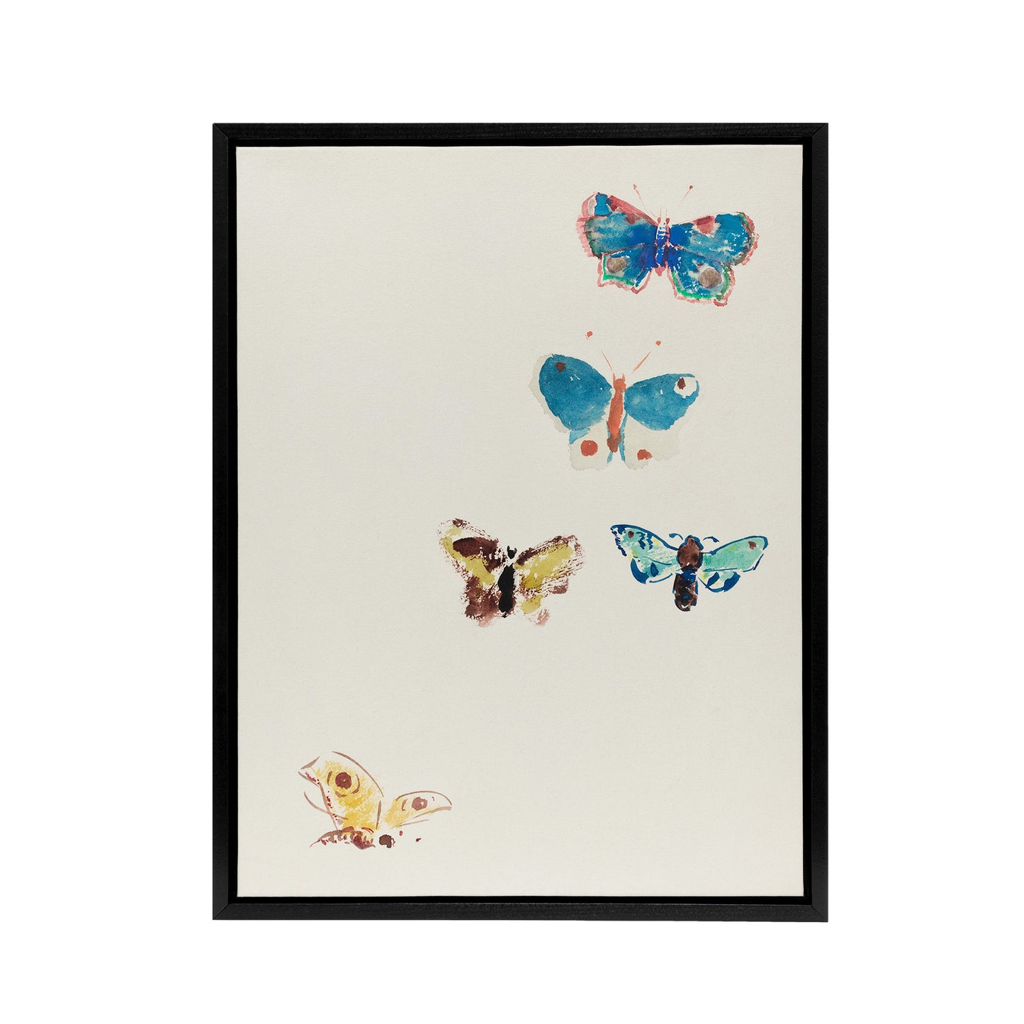 Five Butterflies Watercolour Redon Vintage Black Framed Canvas Wall Art