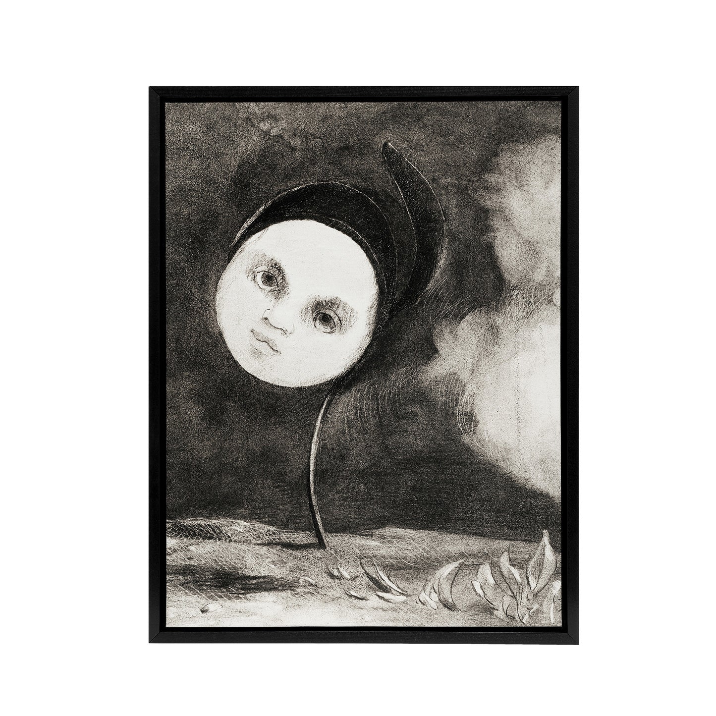 Strange Flower with a Face Redon Vintage Black Framed Canvas Wall Art