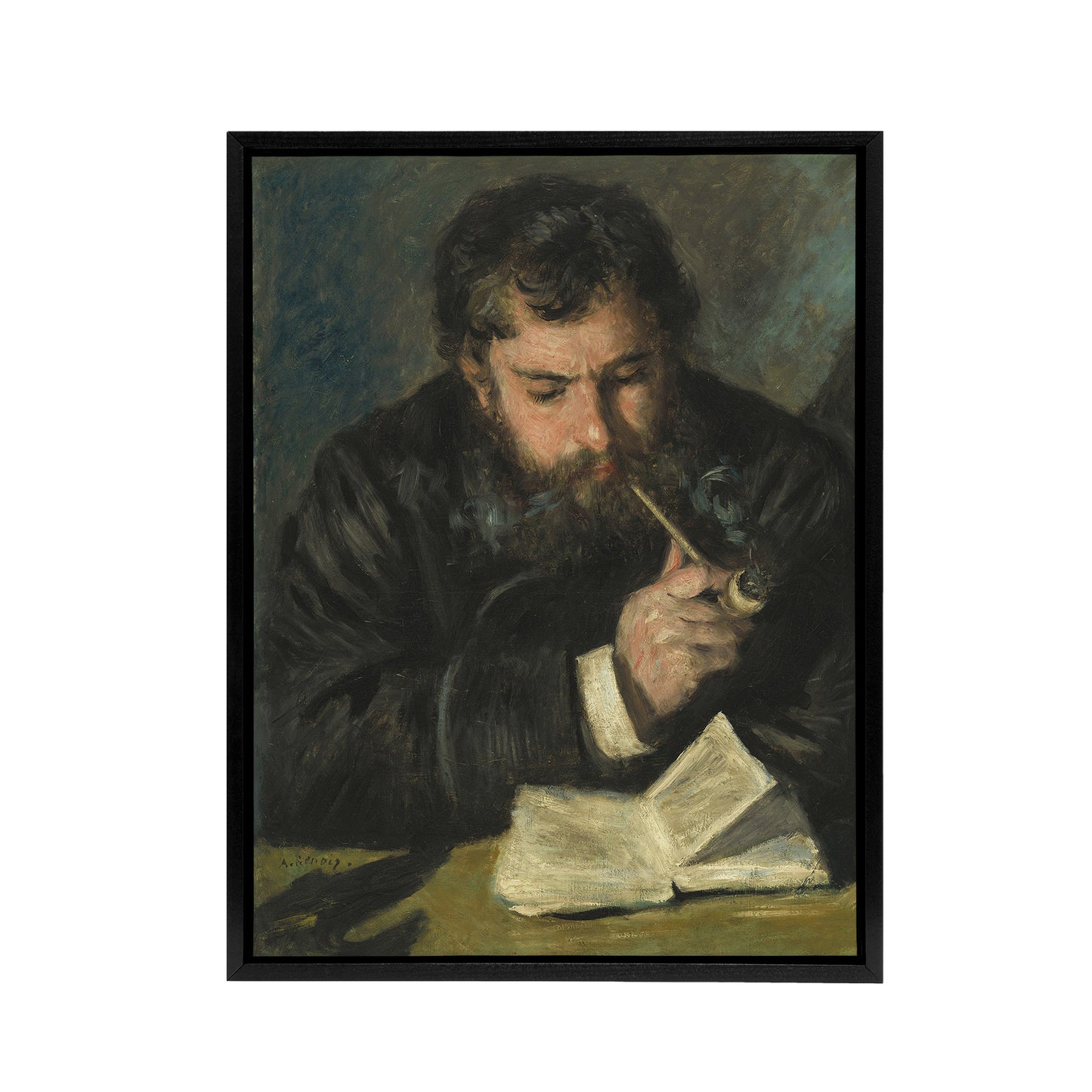 Claude Monet Portrait Renoir Vintage Black Framed Canvas Wall Art