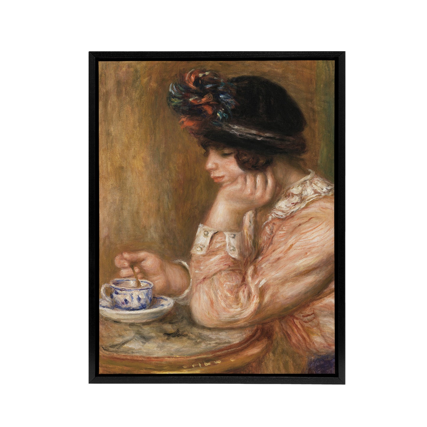 Cup of Chocolate Renoir Vintage Black Framed Canvas Wall Art