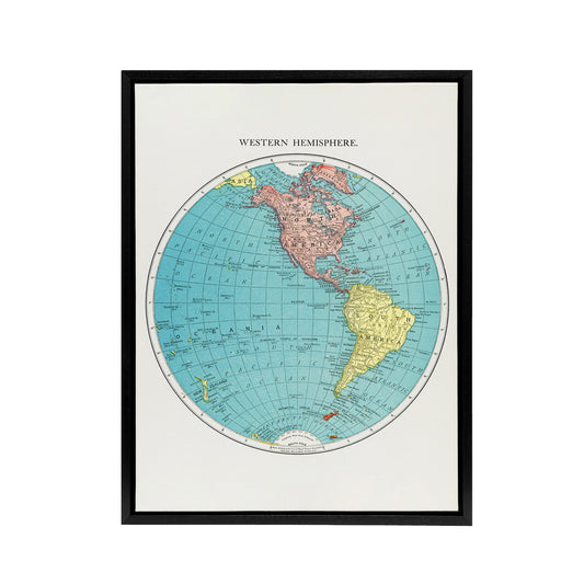Western Hemisphere 1908 Map Rand McNally Vintage Framed Canvas Wall Art
