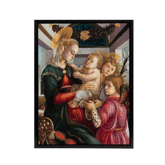 Madonna and Child with Angels Botticelli Vintage Framed Canvas Wall Art