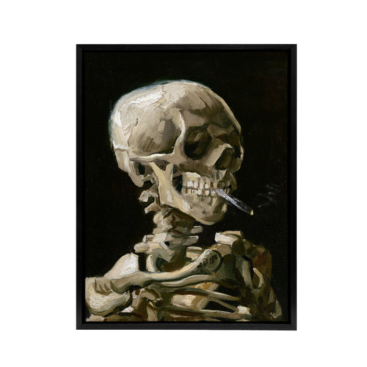 Skeleton with Burning Cigarette Van Gogh Vintage Framed Canvas Wall Art