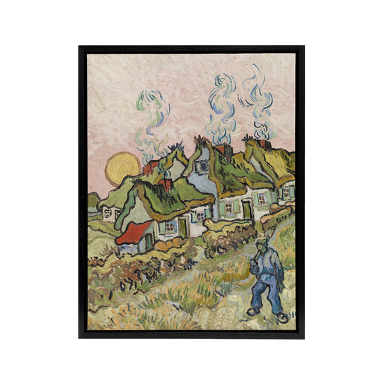 Houses and Figure Painting Van Gogh Vintage Black Framed Canvas Wall Art