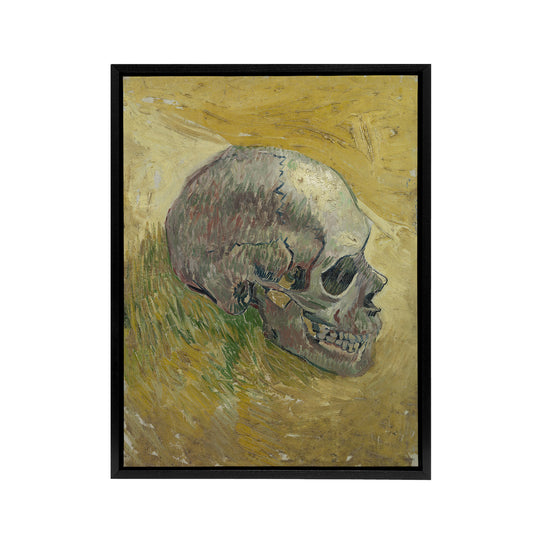 Human Skull Study in Yellow Van Gogh Vintage Black Framed Canvas Wall Art