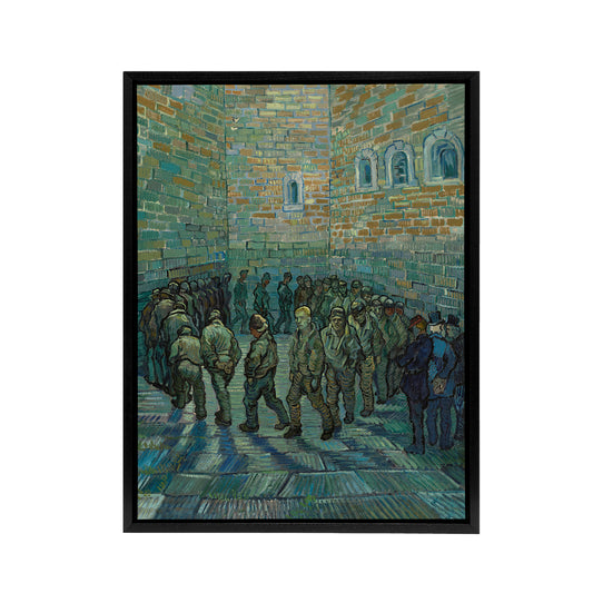 Penitentiary Prisoners Exercising Van Gogh Black Framed Canvas Wall Art