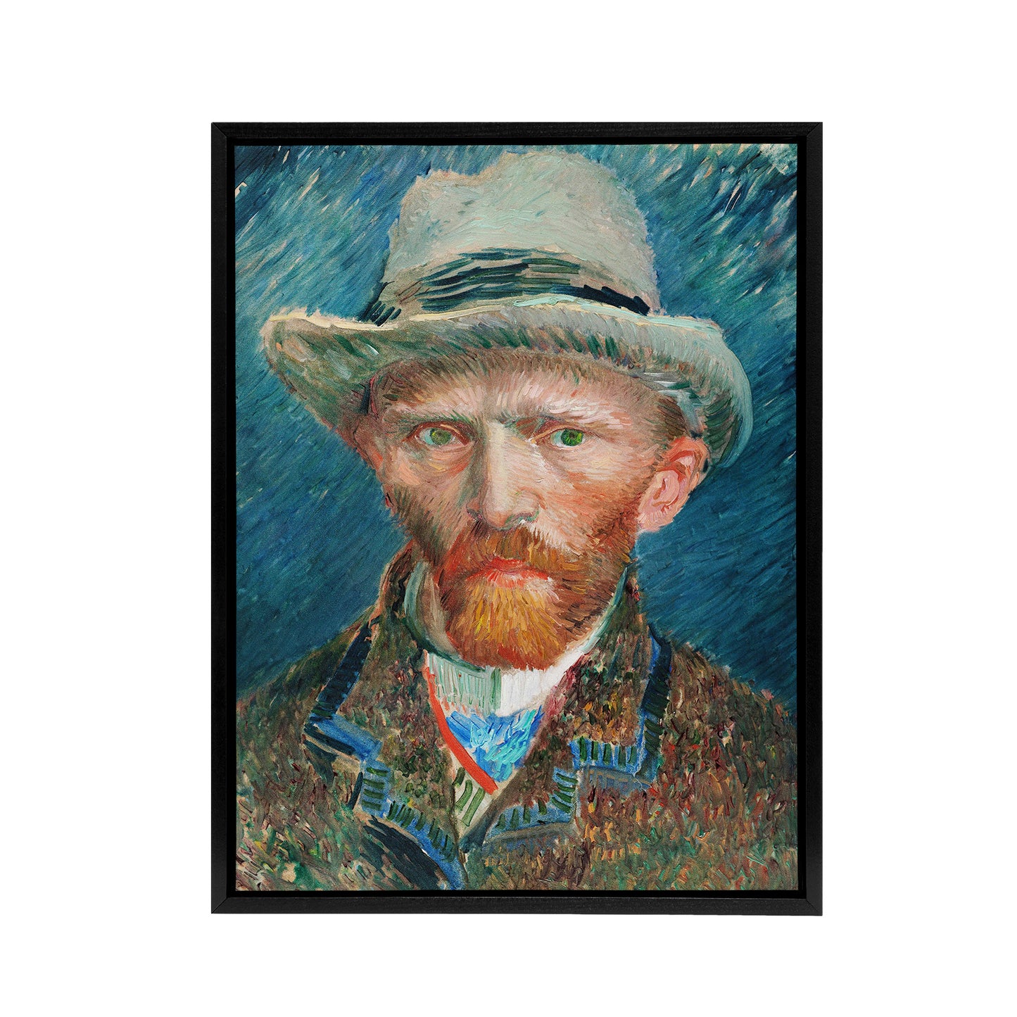 Self Portrait With Hat Van Gogh Vintage Black Framed Canvas Wall Art