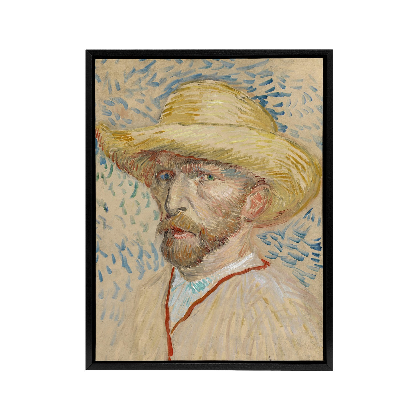 Self Portrait with Straw Hat Van Gogh Vintage Framed Canvas Wall Art