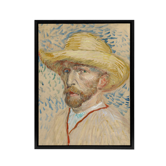 Self Portrait with Straw Hat Van Gogh Vintage Framed Canvas Wall Art