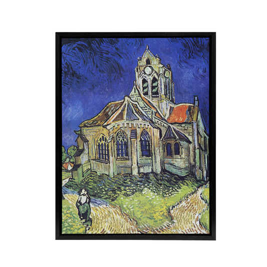 The Church at Auvers Oil Painting Van Gogh Black Framed Canvas Wall Art