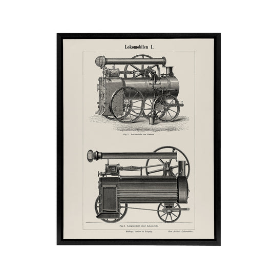 Lokomobilen Locomotive Steam Train Engine Vintage Framed Canvas Wall Art