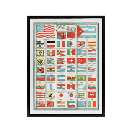 Flags of All Nations of the World Vintage 1901 Framed Canvas Wall Art