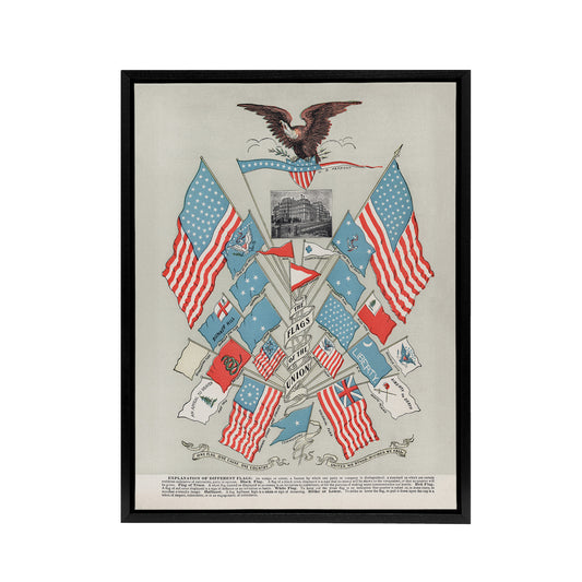 Flags of the American Union Vintage 1901 Black Framed Canvas Wall Art