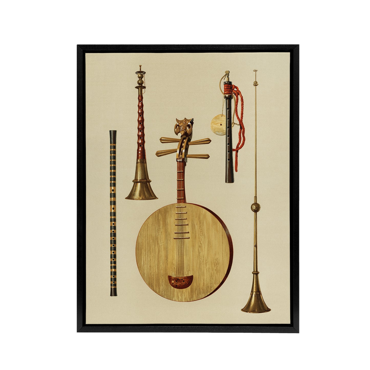 Japanese Musical Instruments Gibb Vintage Black Framed Canvas Wall Art